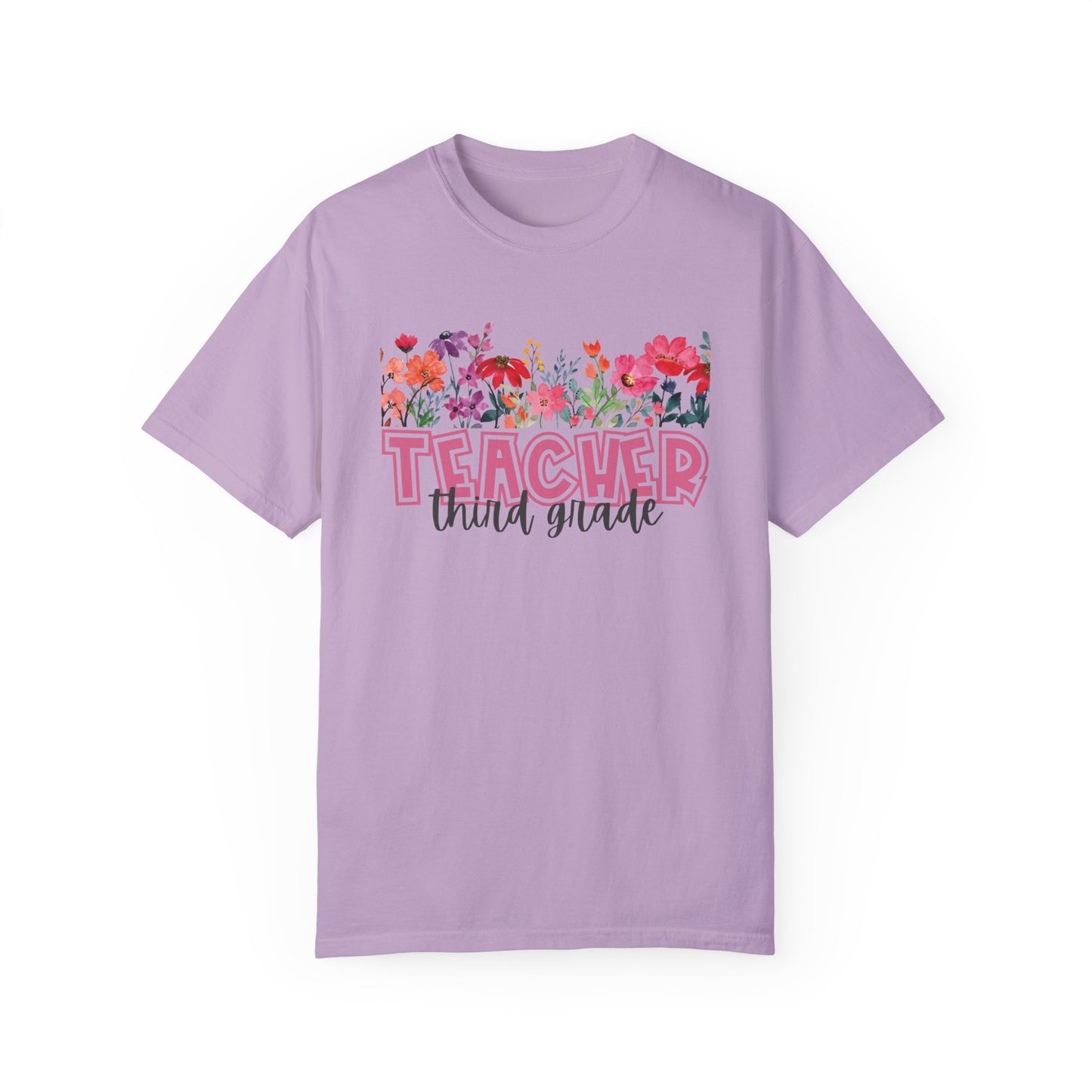 Bright Floral Third Grade Teacher Tee