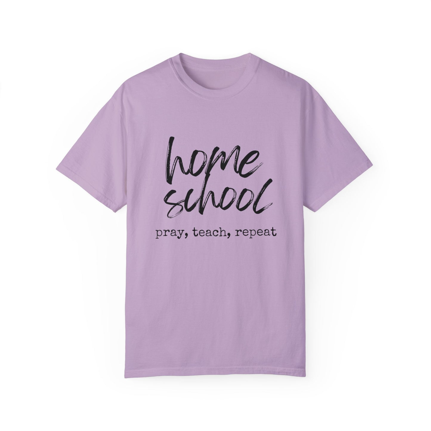 Homeschool Pray, Teach, Repeat Tee (black text)