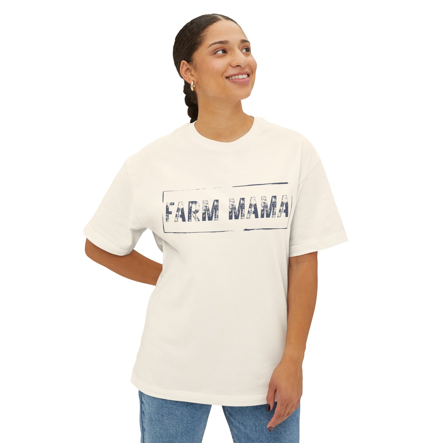 Farm Mama Oversized Boxy Tee (blue text)