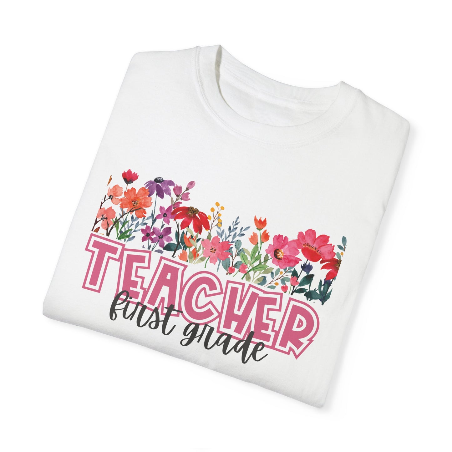 Bright Floral First Grade Teacher Tee