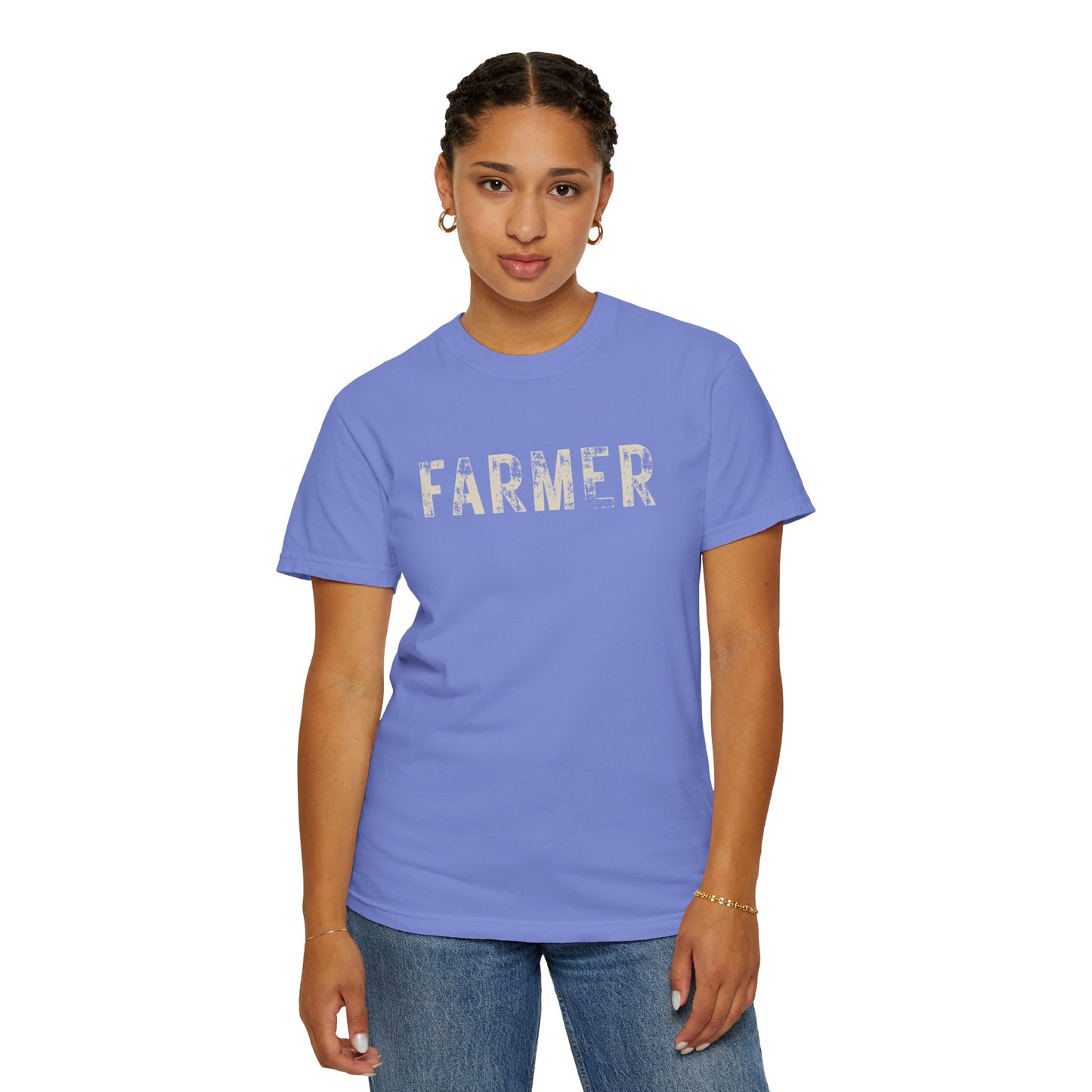 Distressed Farmer Tee (cream text)