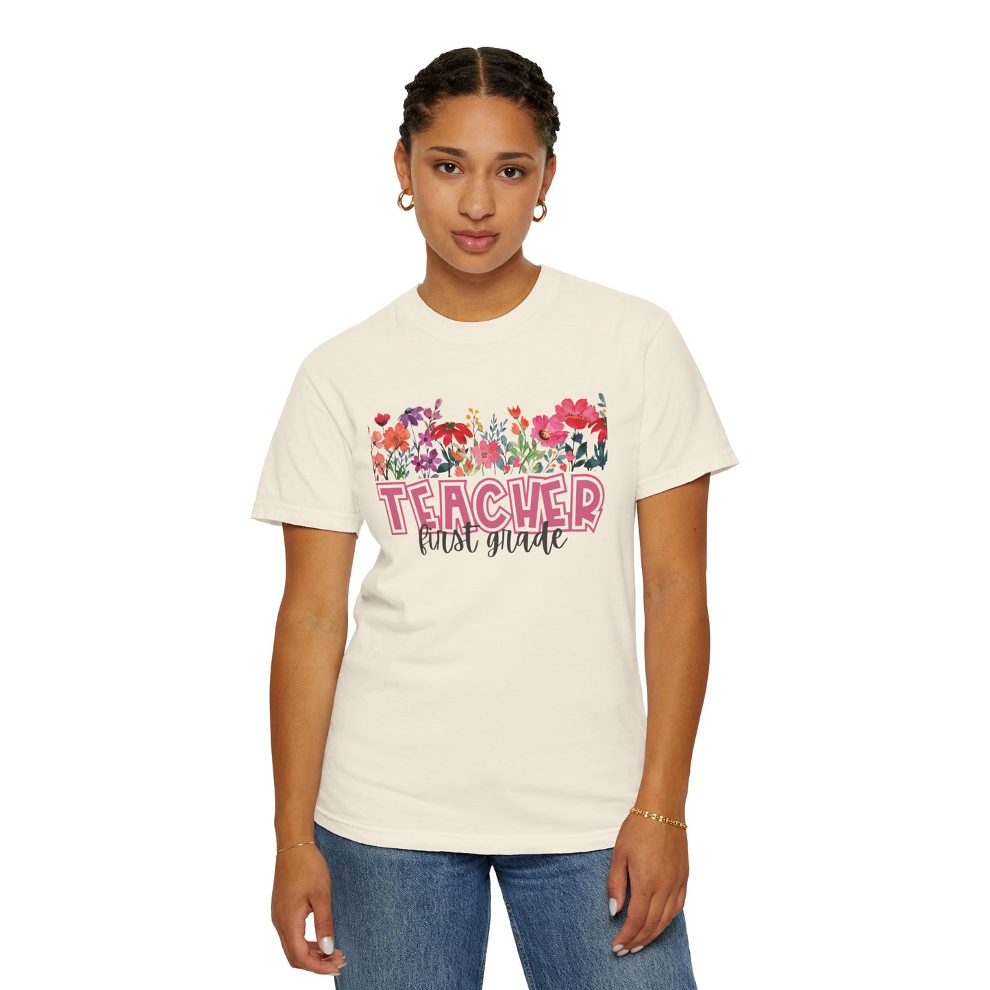 Bright Floral First Grade Teacher Tee