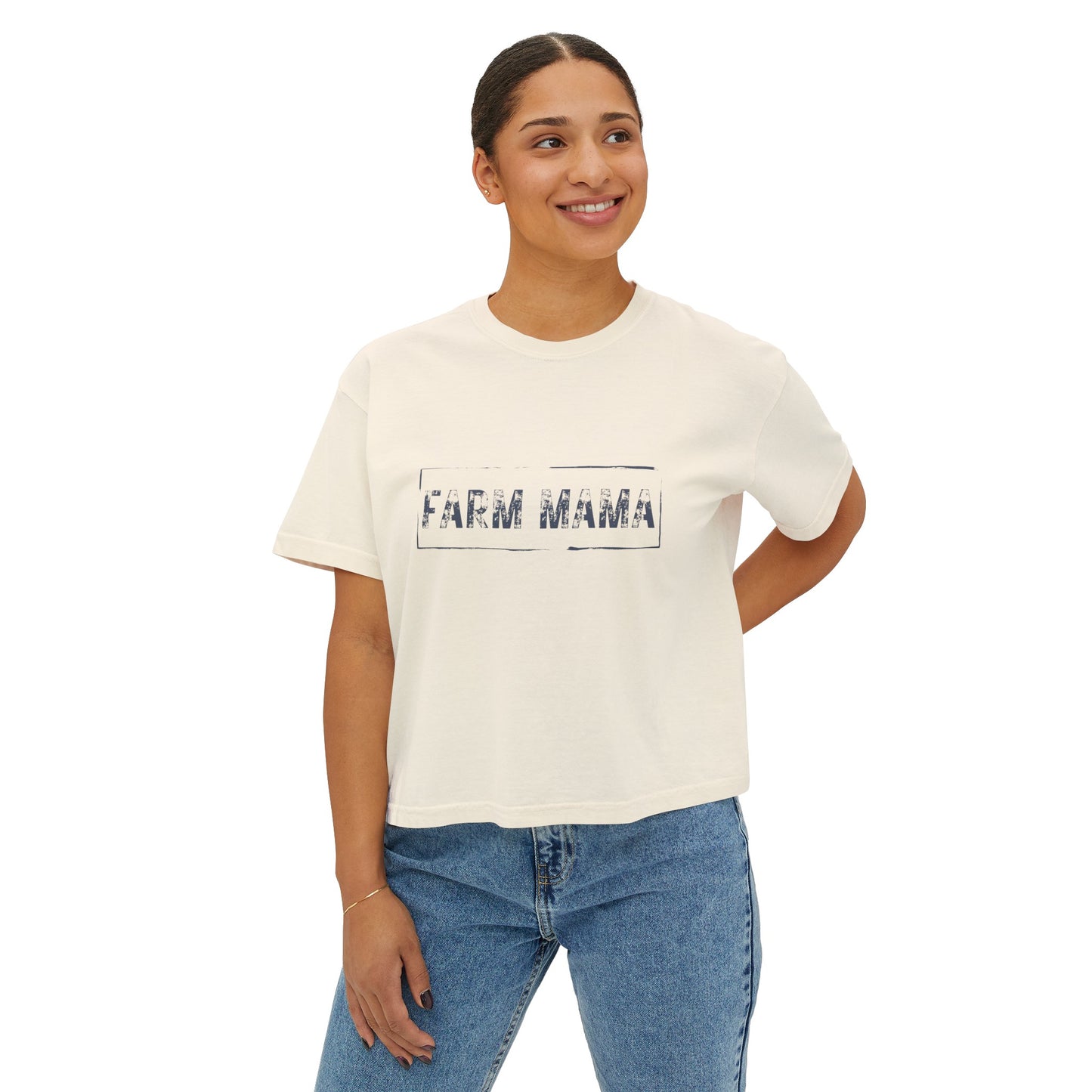 Farm Mama Cropped Tshirt (Blue Text)