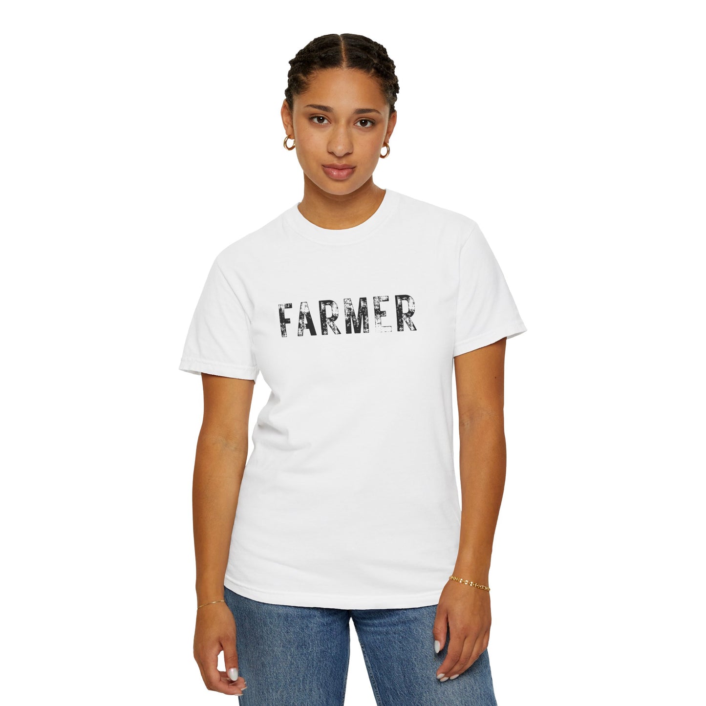 Distressed Farmer Tee (black text)