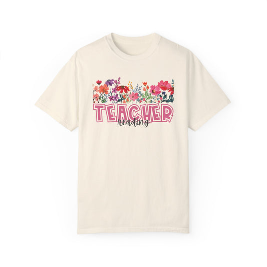 Bright Floral Reading Teacher Tee