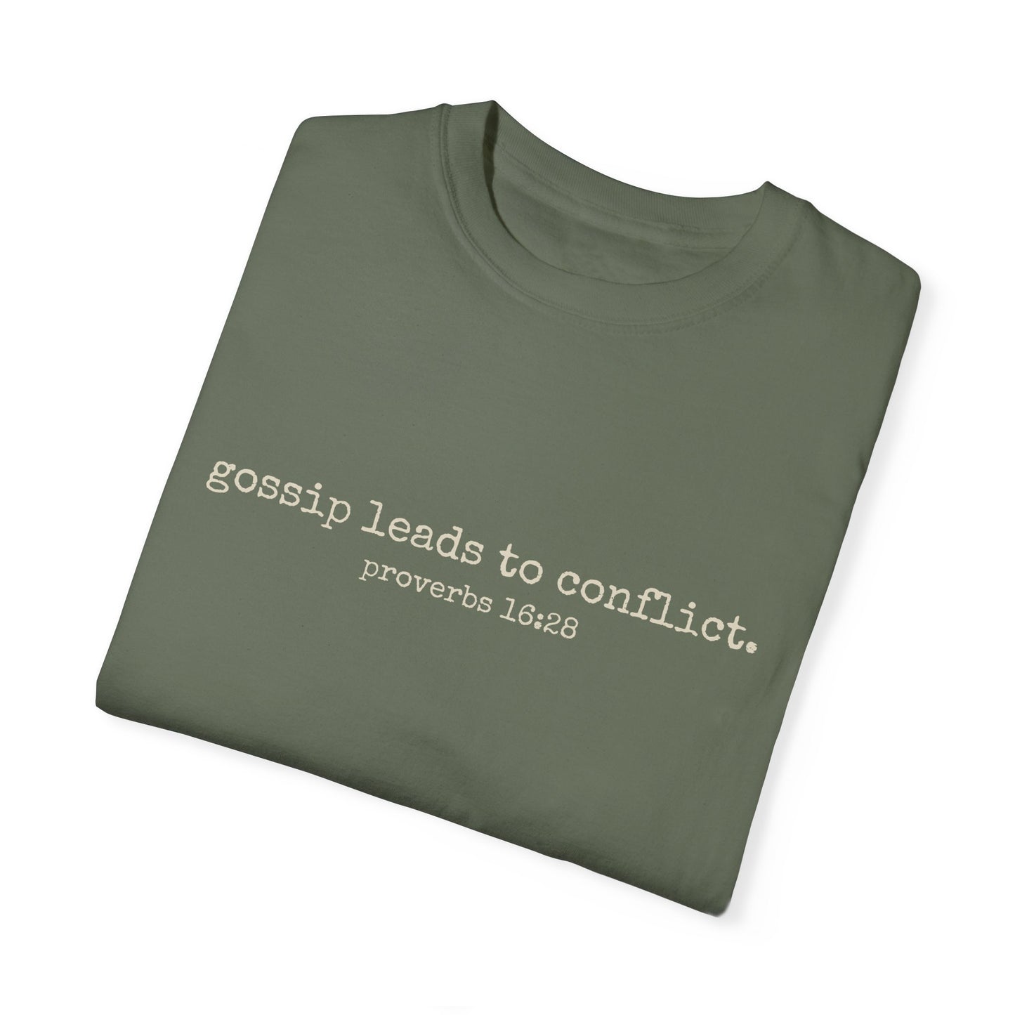 Gossip Leads to Conflict (Proverbs 16:28) Tee (cream text)