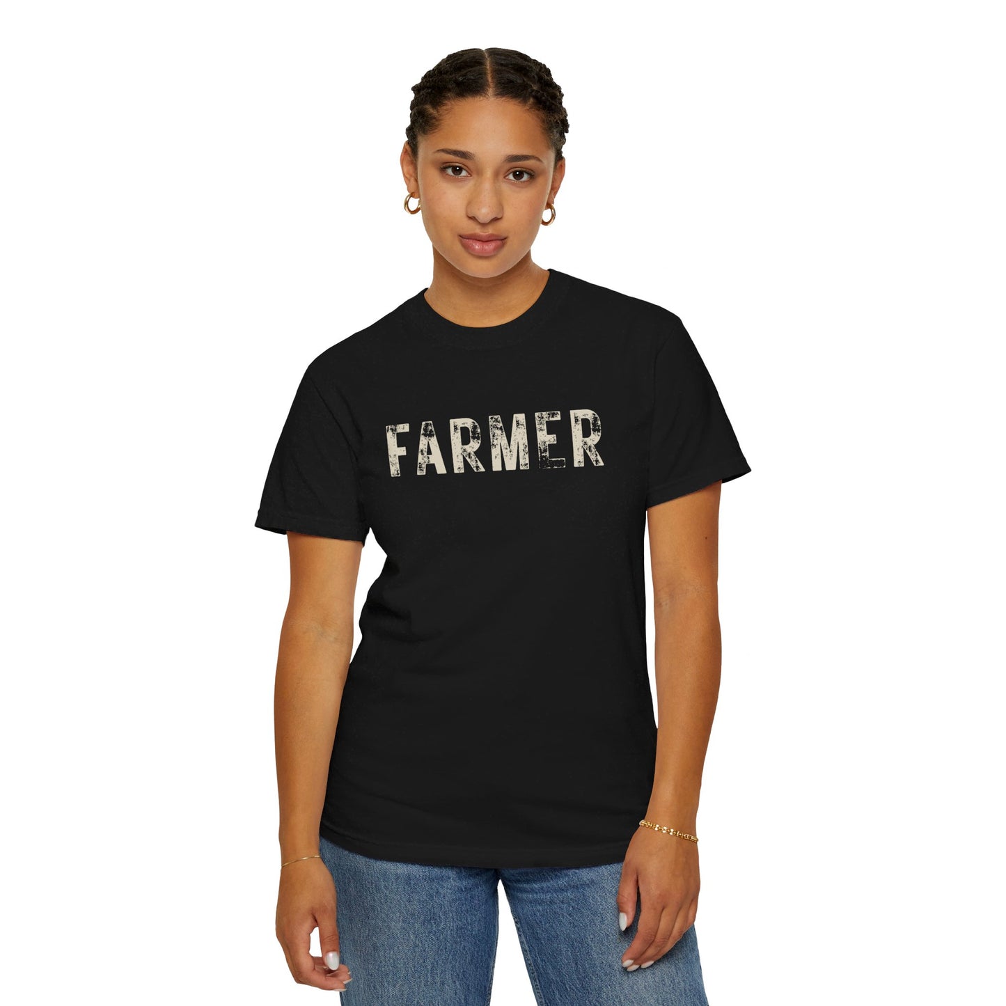 Distressed Farmer Tee (cream text)