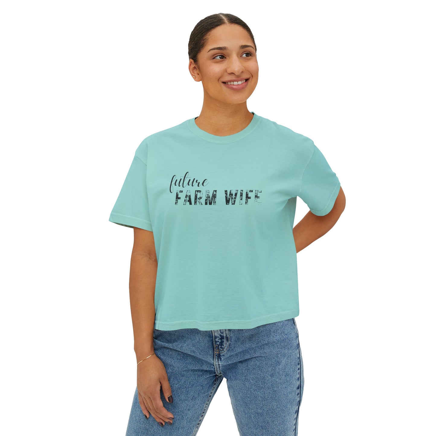 Future Farm Wife Cropped Tshirt (Black Text)