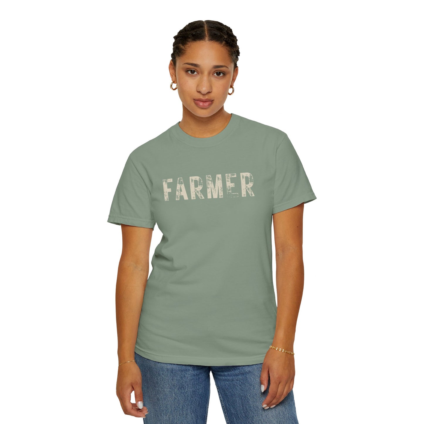 Distressed Farmer Tee (cream text)