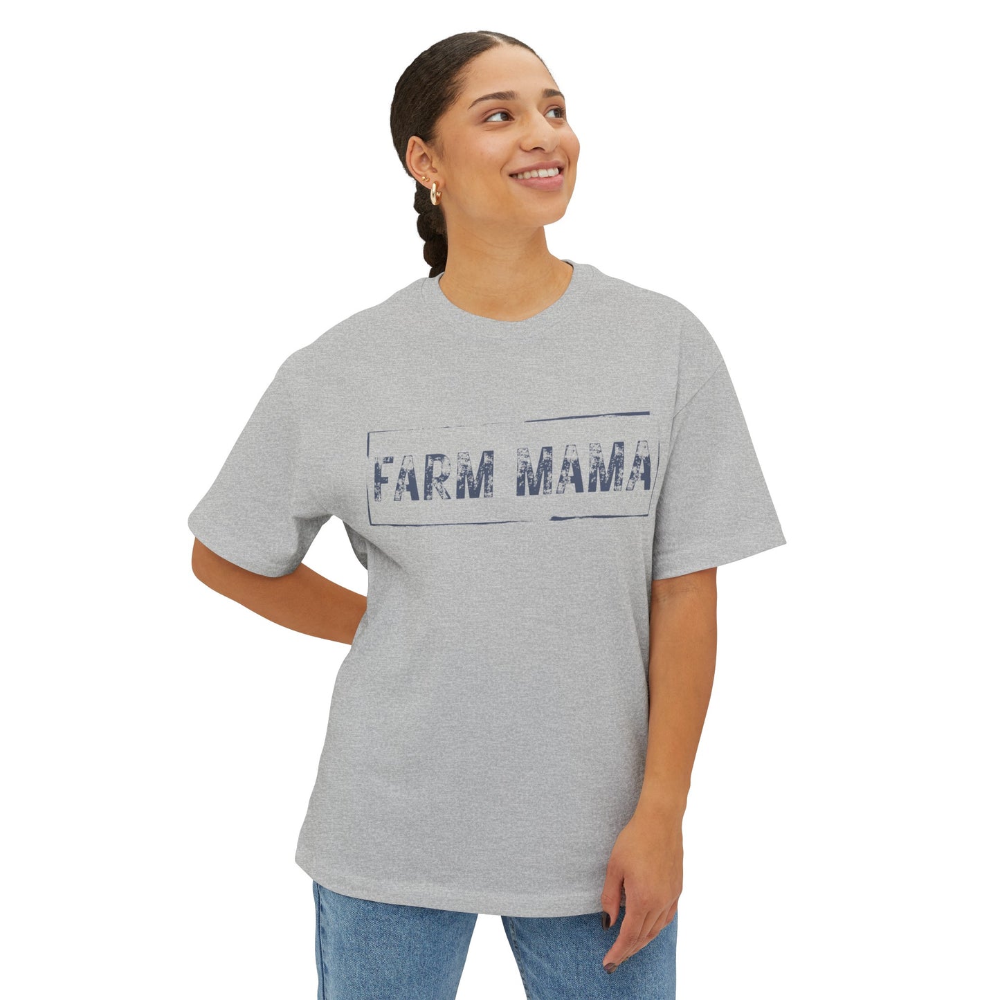 Farm Mama Oversized Boxy Tee (blue text)