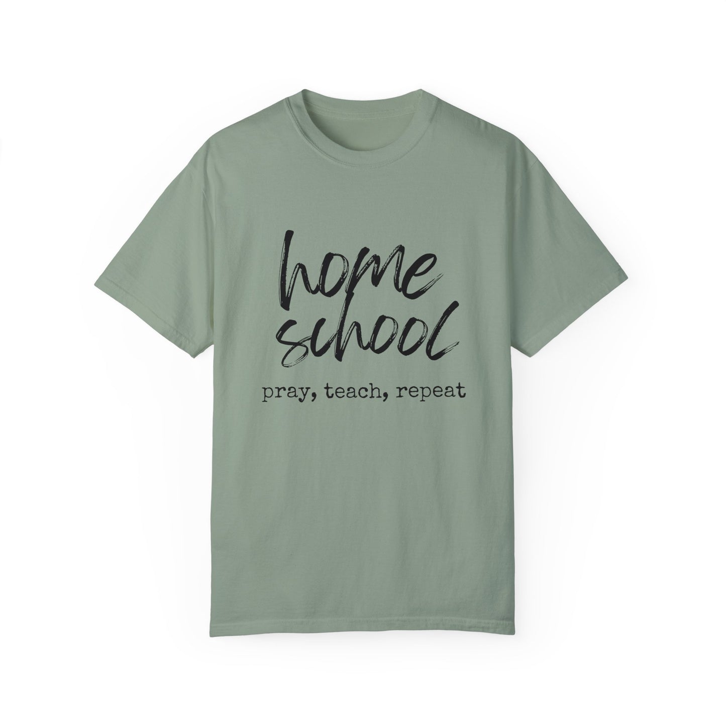 Homeschool Pray, Teach, Repeat Tee (black text)