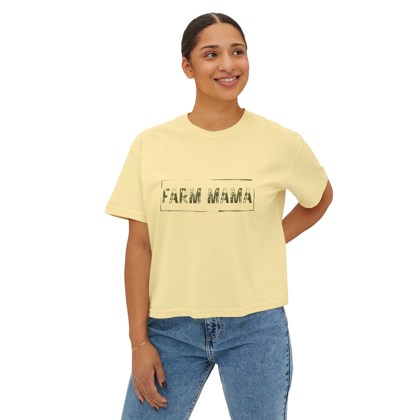 Farm Mama Cropped Tshirt (Green Text)