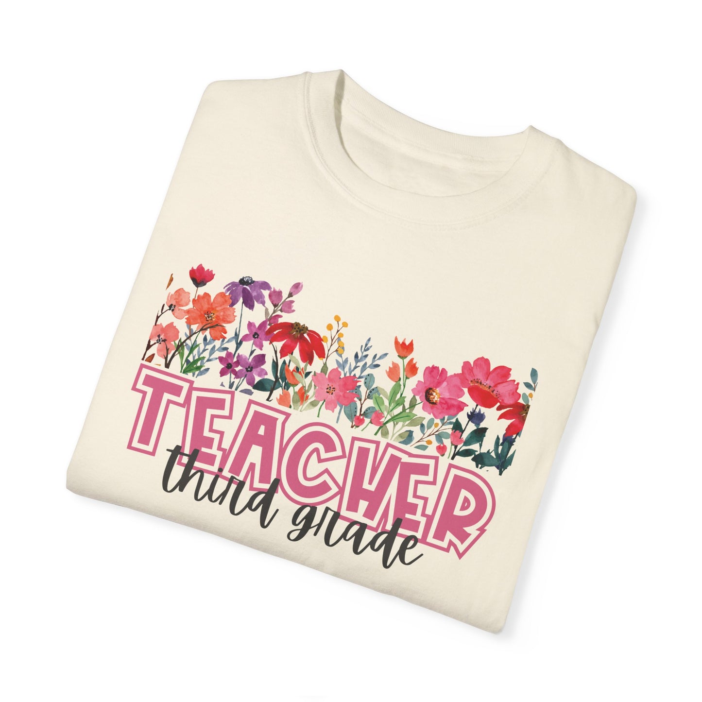 Bright Floral Third Grade Teacher Tee