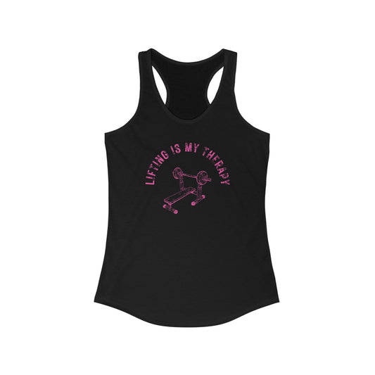 Lifting is My Therapy Racerback Tank (pink text)