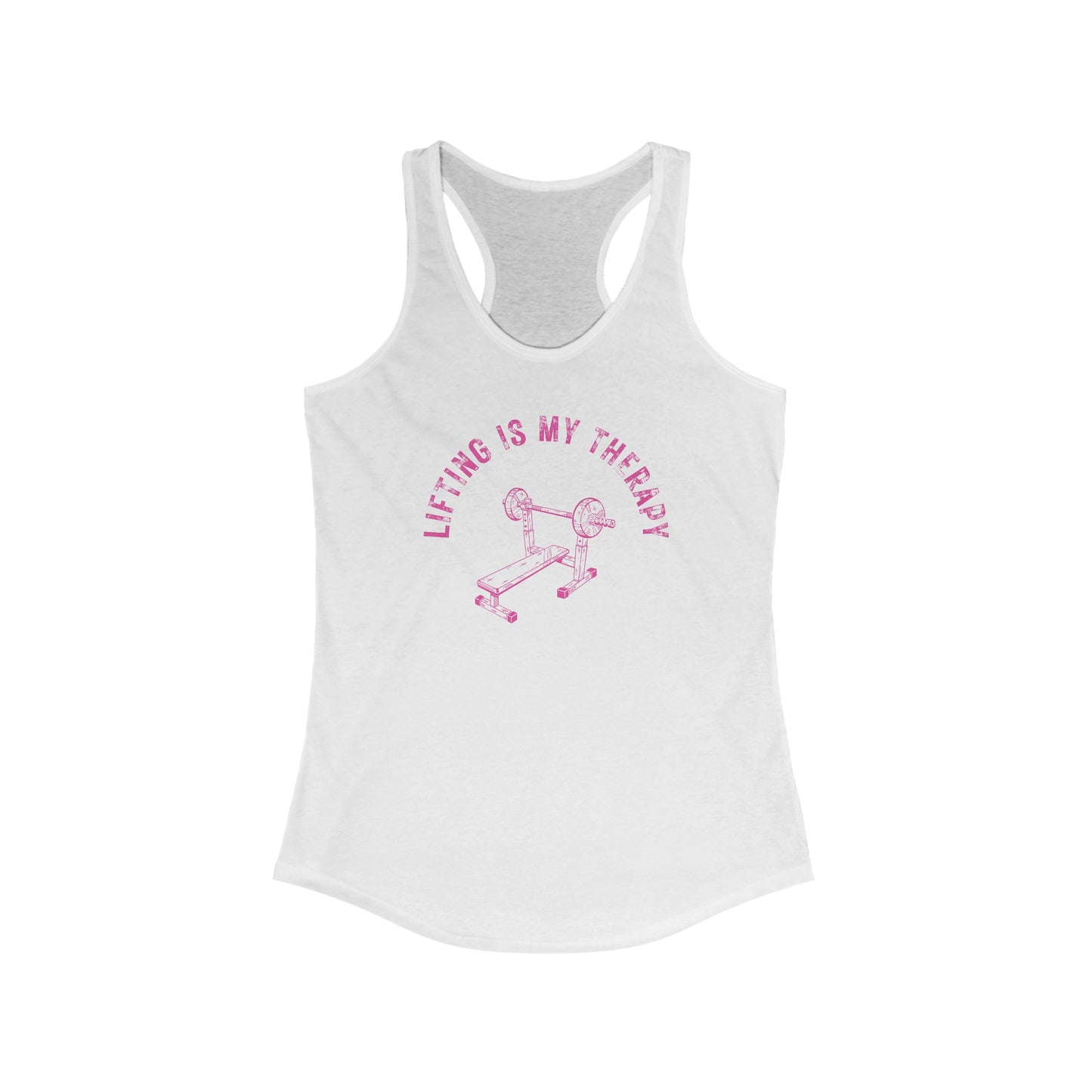 Lifting is My Therapy Racerback Tank (pink text)