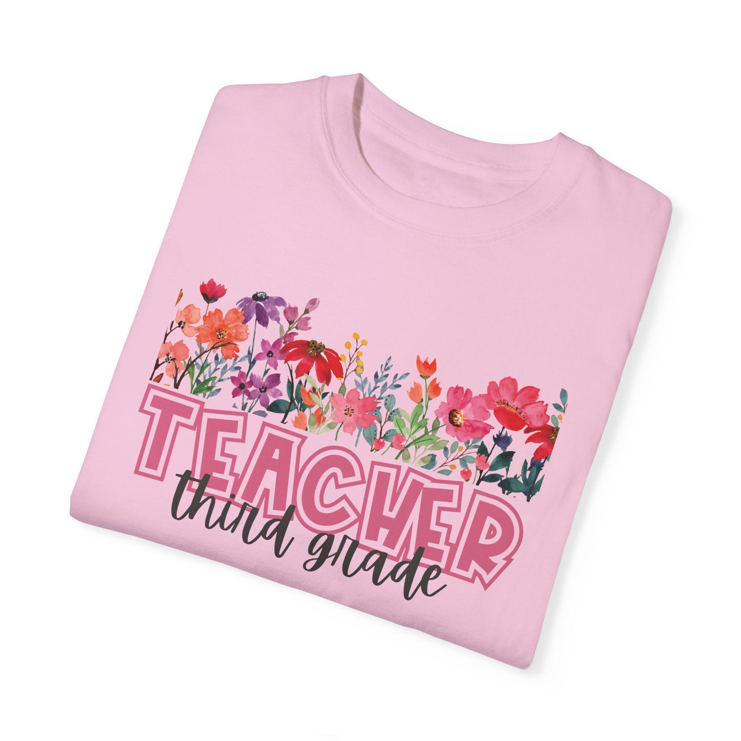 Bright Floral Third Grade Teacher Tee