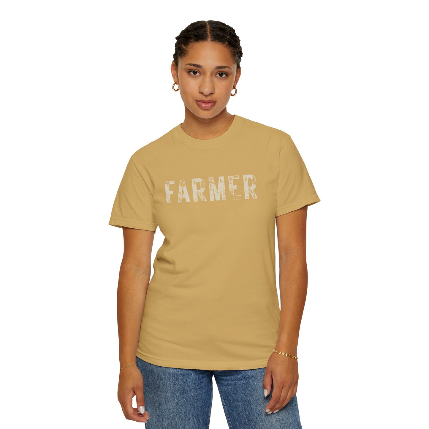 Distressed Farmer Tee (cream text)