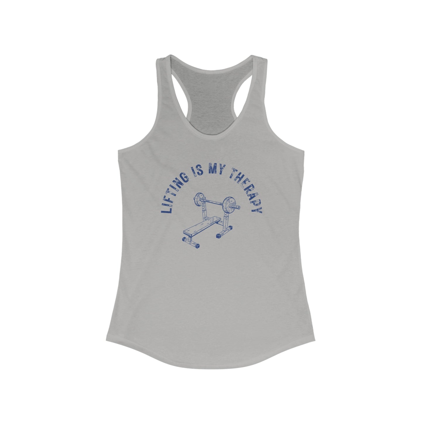 Lifting is My Therapy Racerback Tank (blue text)