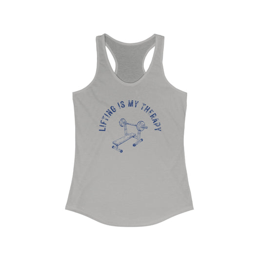 Lifting is My Therapy Racerback Tank (blue text)