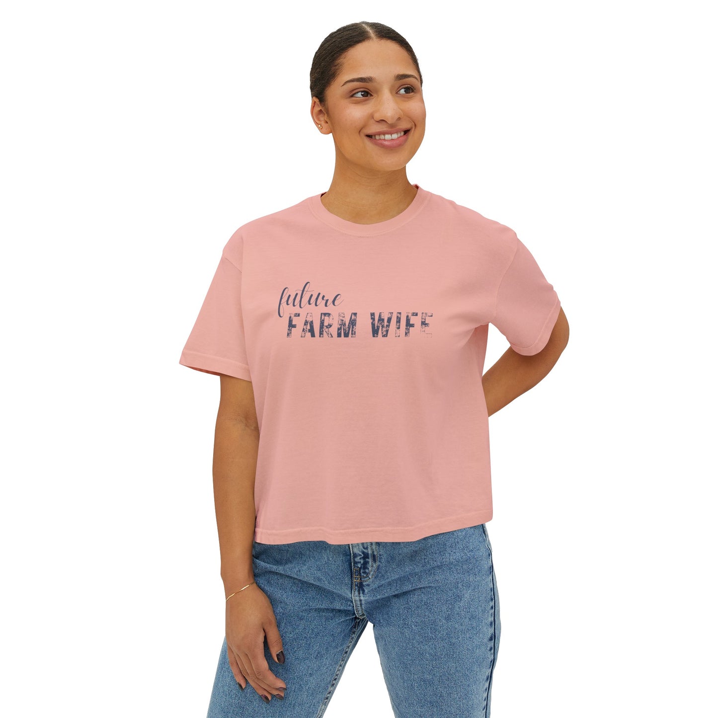 Future Farm Wife Cropped Tshirt (Blue Text)