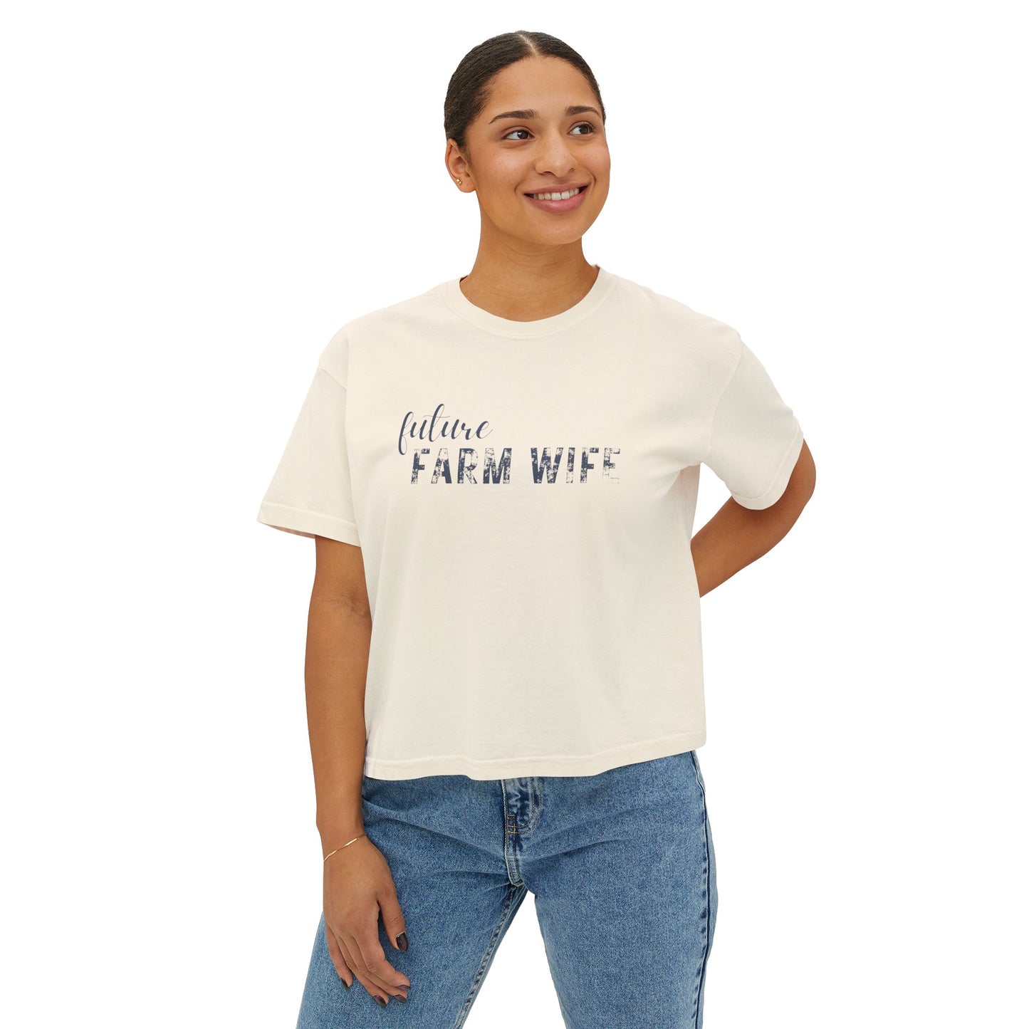 Future Farm Wife Cropped Tshirt (Blue Text)