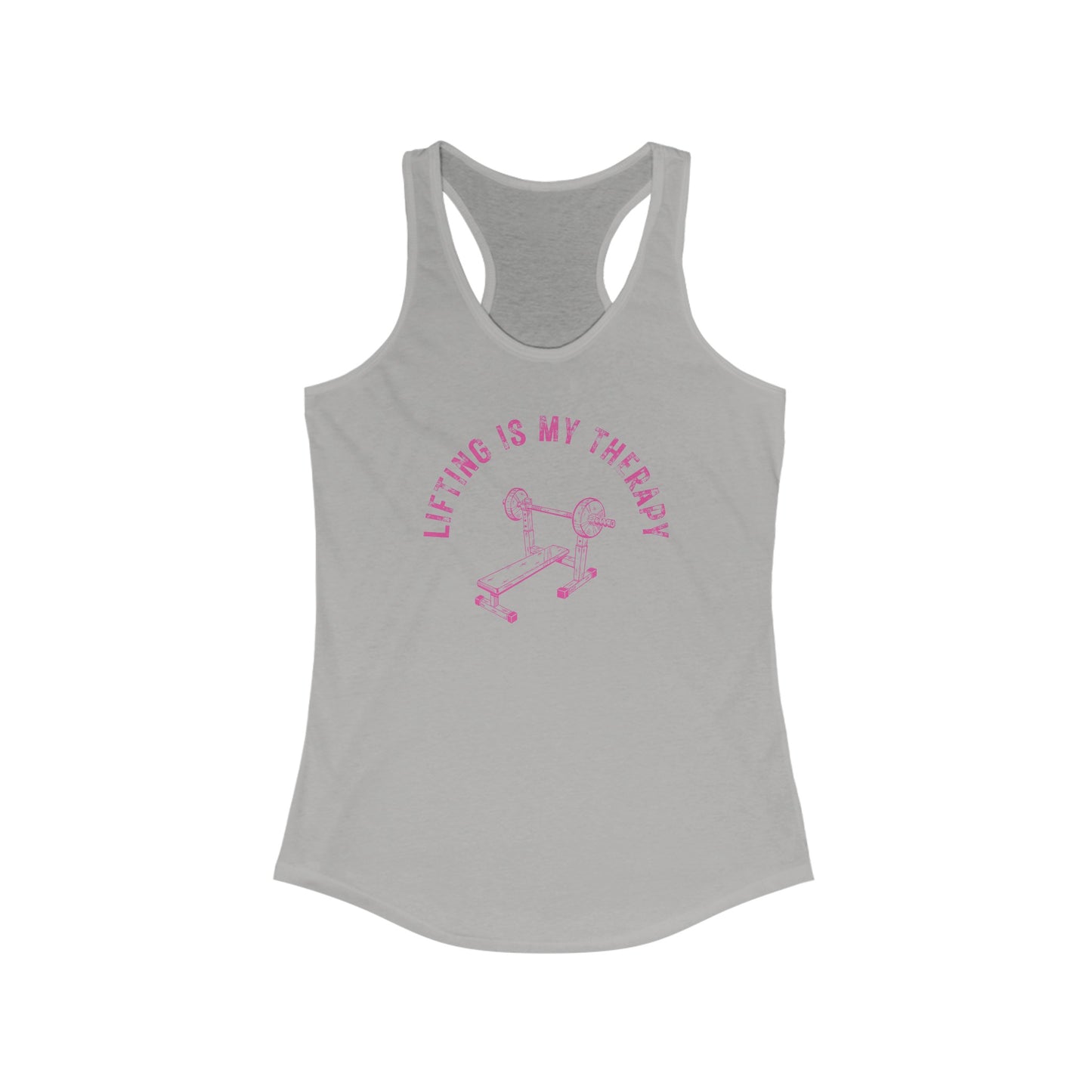 Lifting is My Therapy Racerback Tank (pink text)