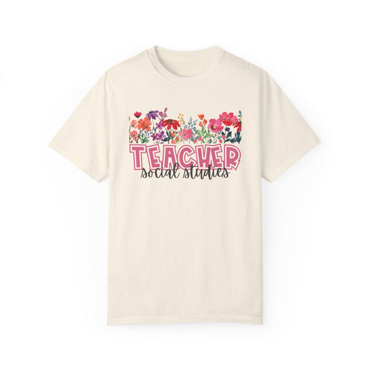 Bright Floral Social Studies Teacher Tee