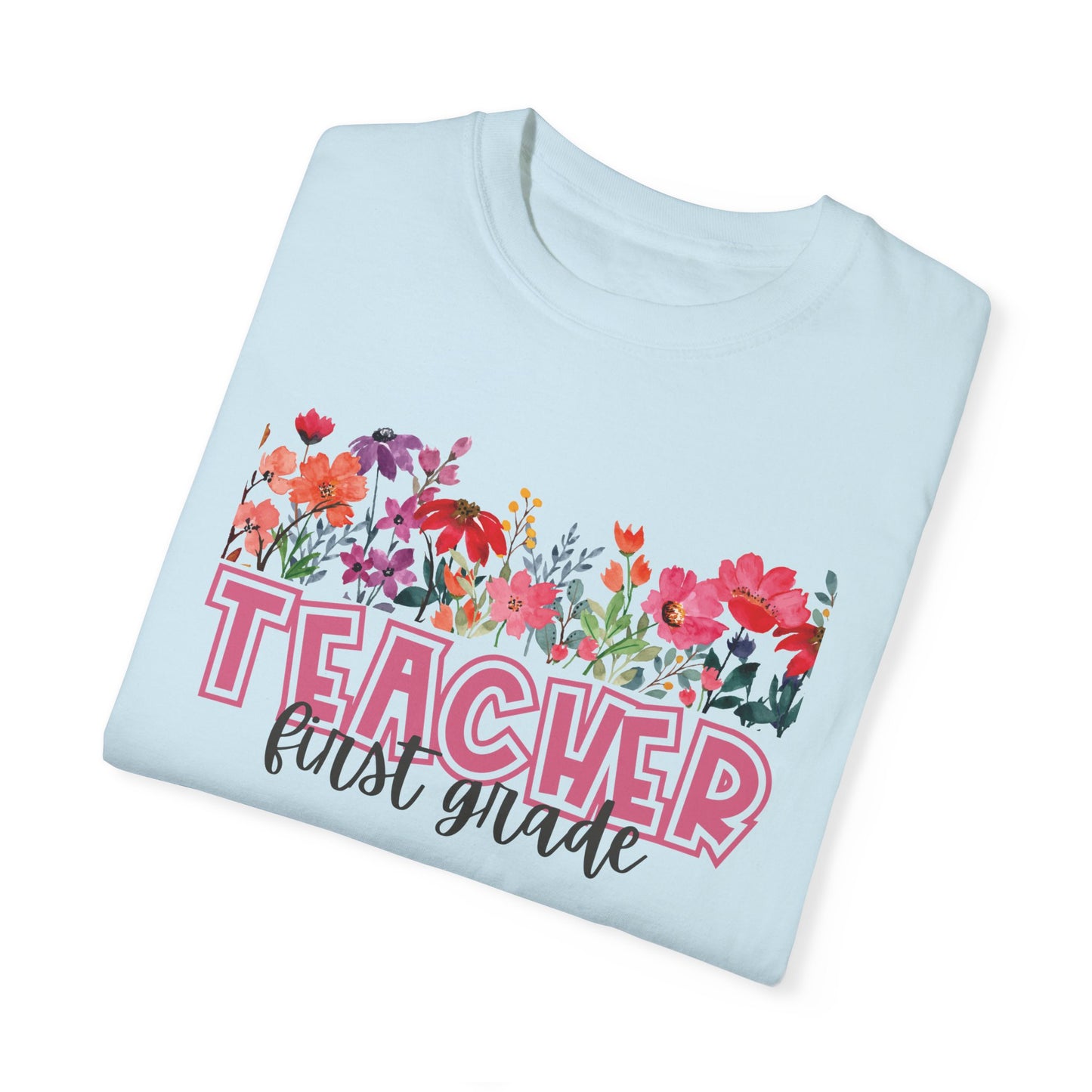 Bright Floral First Grade Teacher Tee