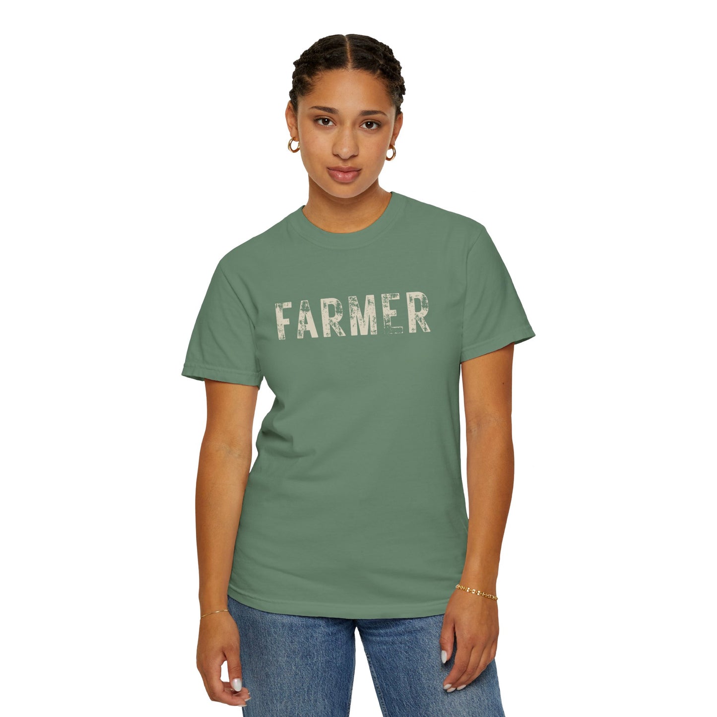 Distressed Farmer Tee (cream text)