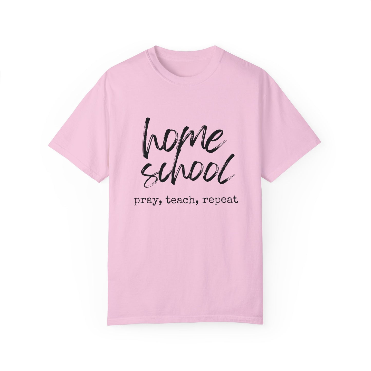 Homeschool Pray, Teach, Repeat Tee (black text)