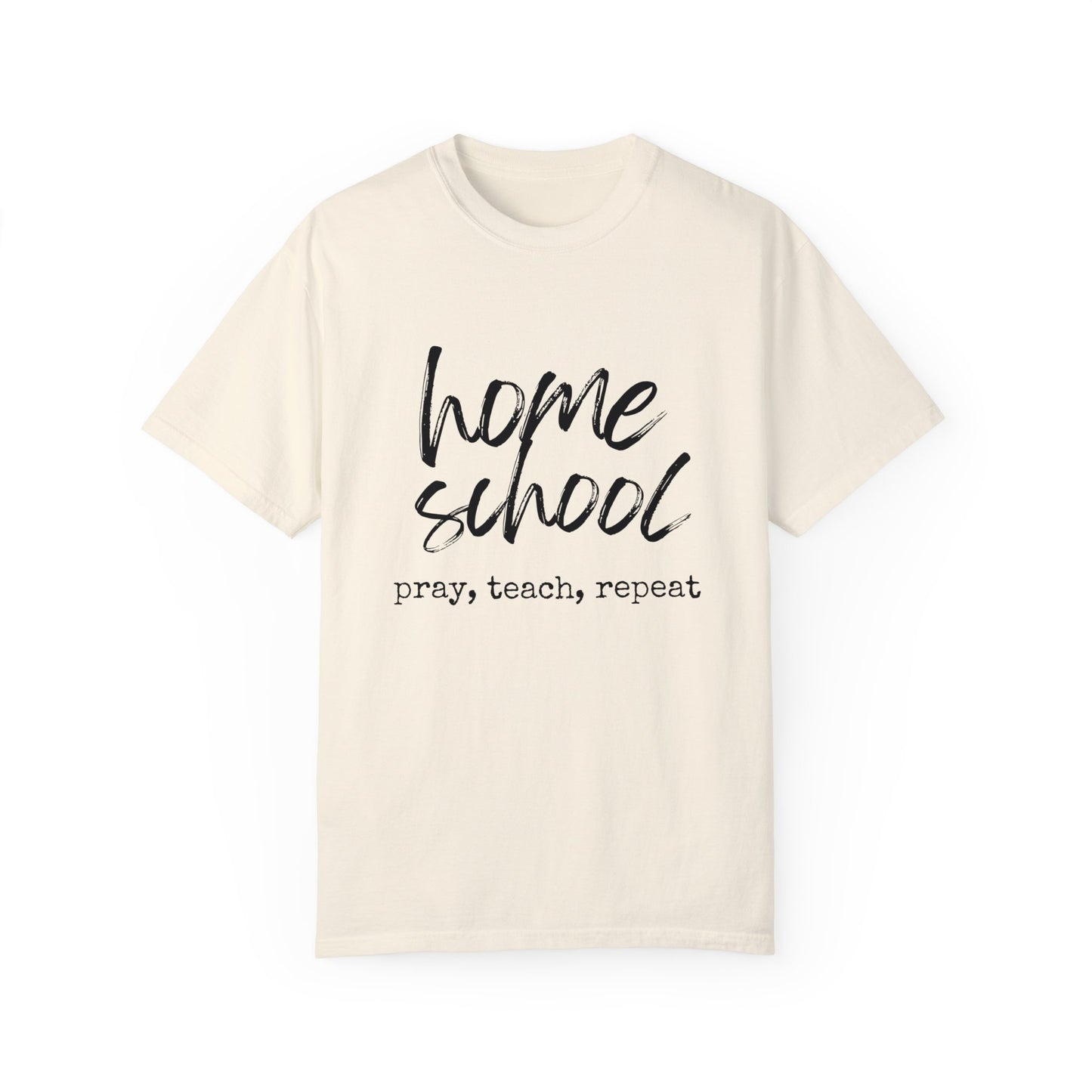 Homeschool Pray, Teach, Repeat Tee (black text)