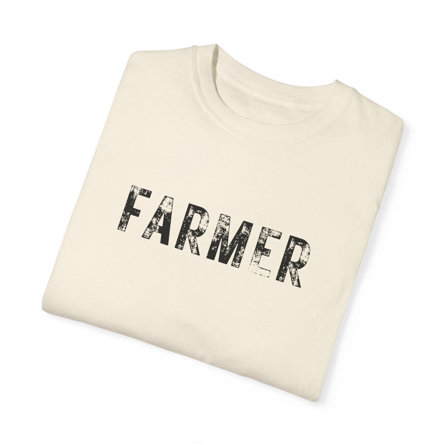 Distressed Farmer Tee (black text)