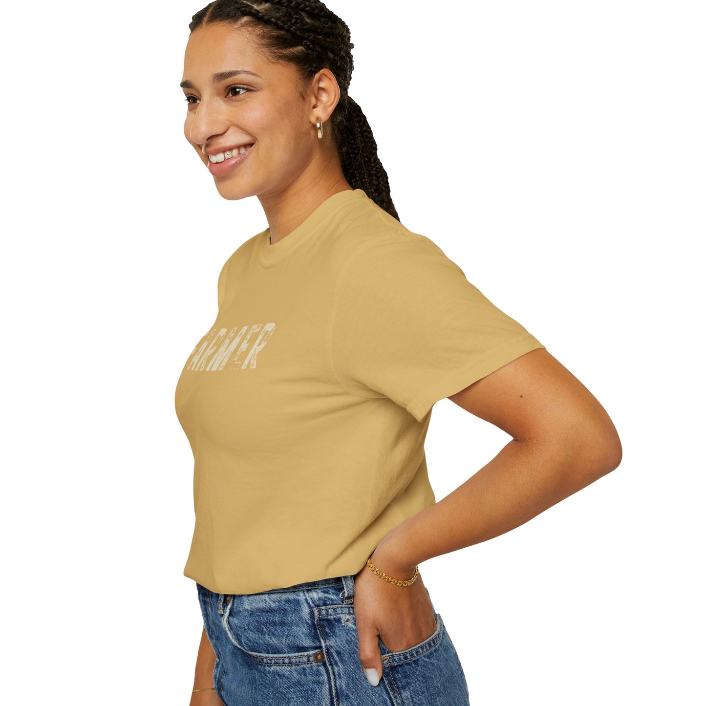 Distressed Farmer Tee (cream text)