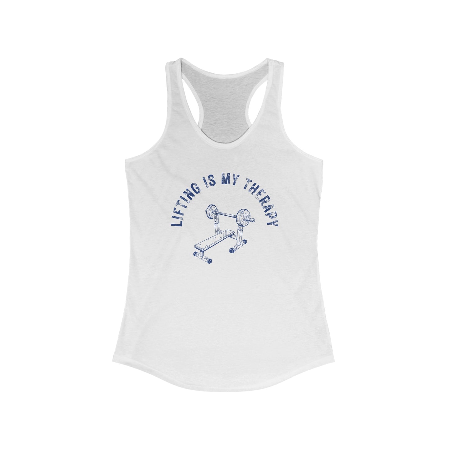 Lifting is My Therapy Racerback Tank (blue text)