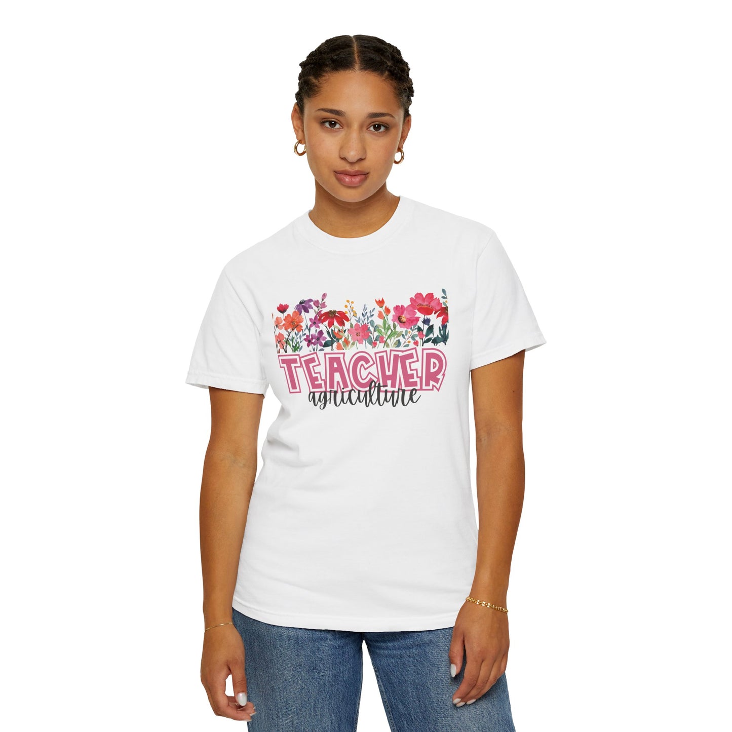 Bright Floral Agriculture Teacher Tee